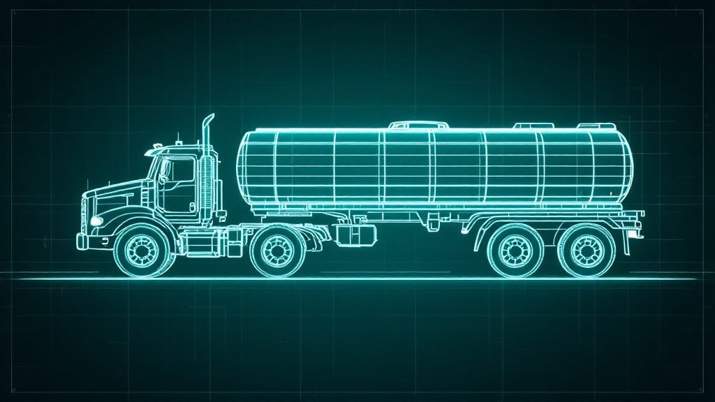 Esquema técnico de um caminhão-tanque com os pontos auditados da operação
