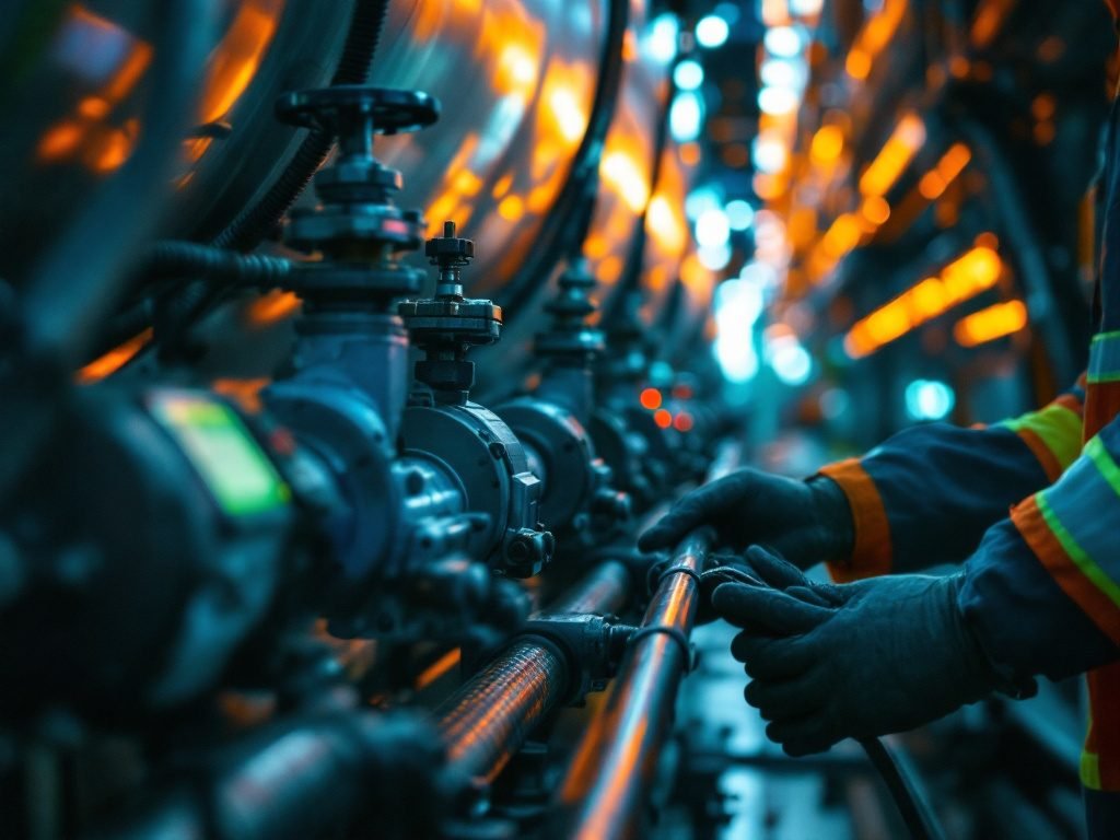 Braços de carregamento inferior conectados ao tanque em terminal de combustíveis